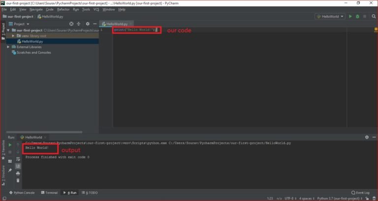 Python Hello World program using PyCharm - Note Arena